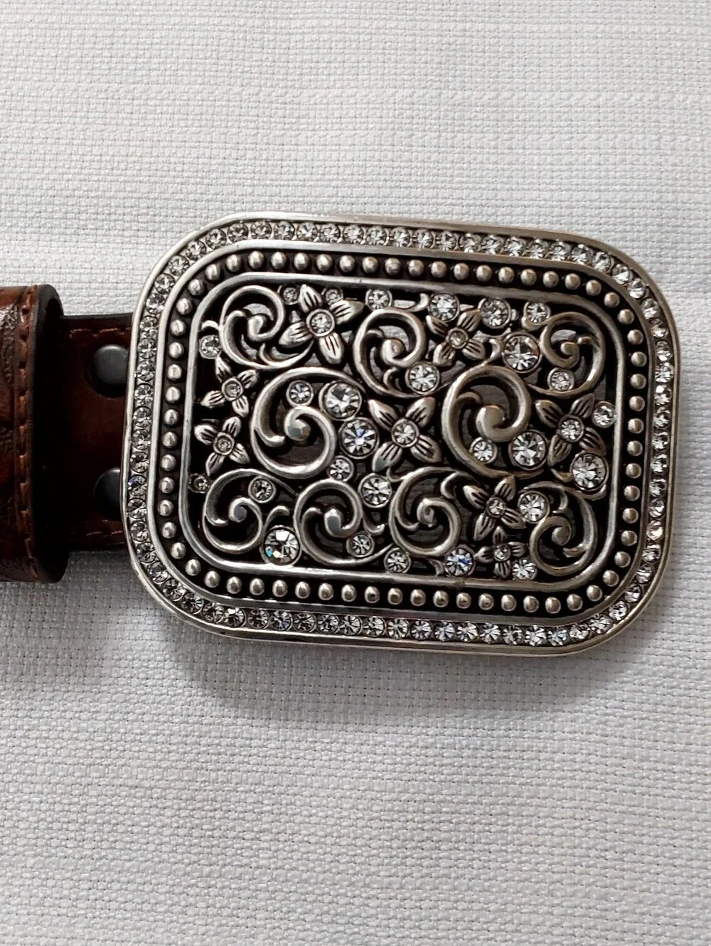 Ariat  Western Filigree Rhinestone  Buckle Embossed Leather Belt